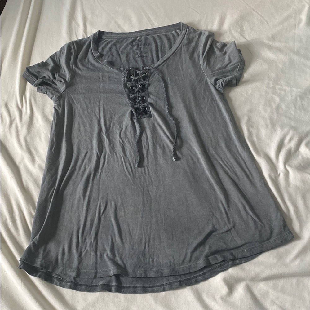 American Eagle Gray Lace-Up T-Shirt